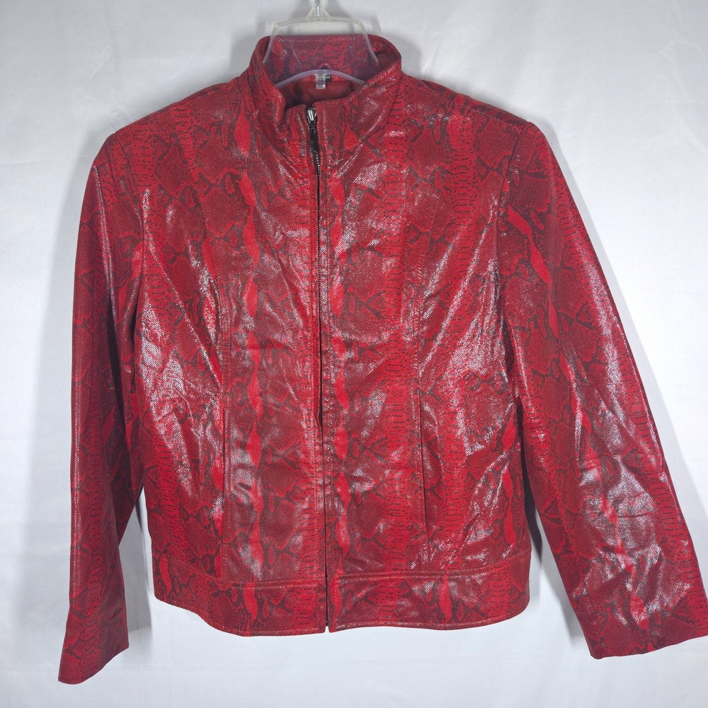 Adler Collection Red Snakeskin Genuine Leather Biker 90s Y2K Jacket Womens M